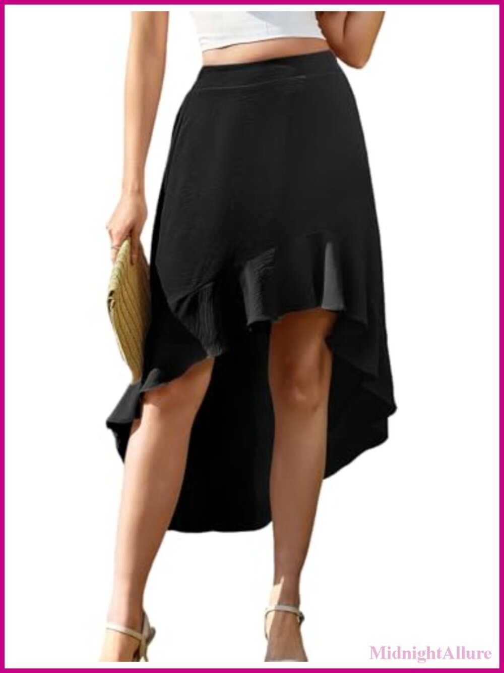 Flowy High-Low Maxi Skirt with Pockets, Elastic Waist, Polyester Blend, Summer
